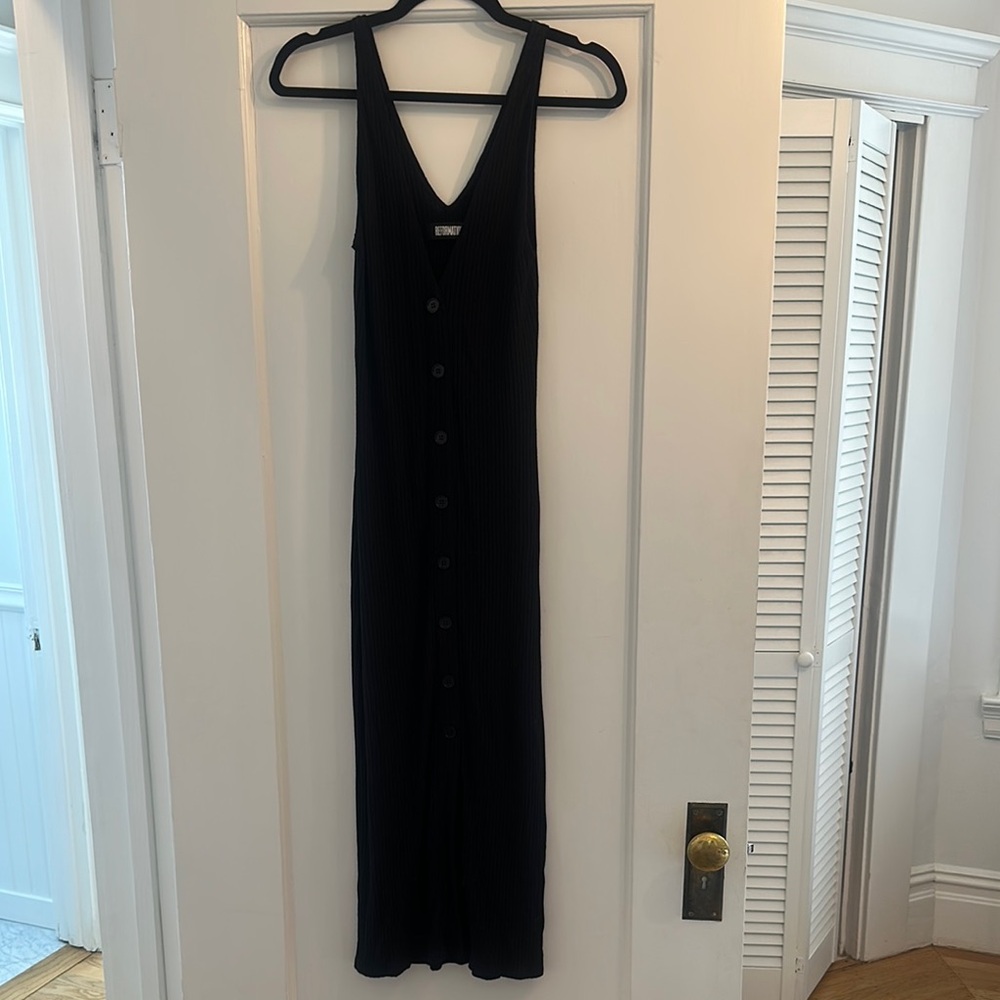 Black Reformation ribbed button down dress